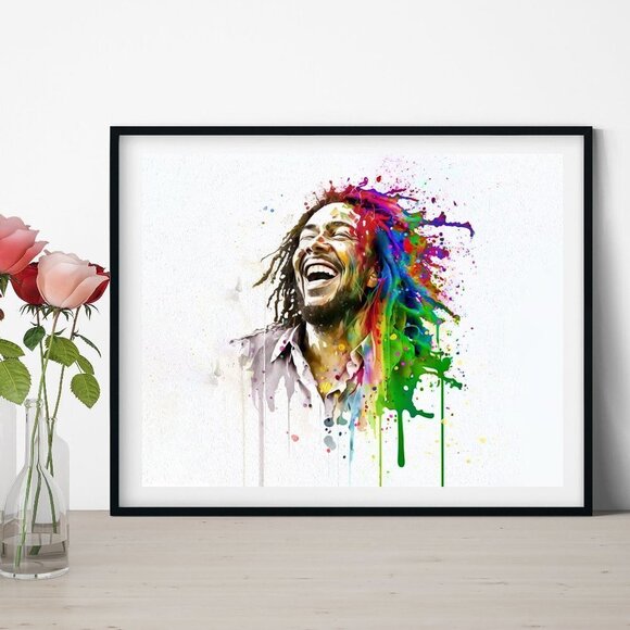 8x10 Bob Marley Smiling Fantasy Watercolor Oil Painting Wall Art Print - Picture 4 of 7